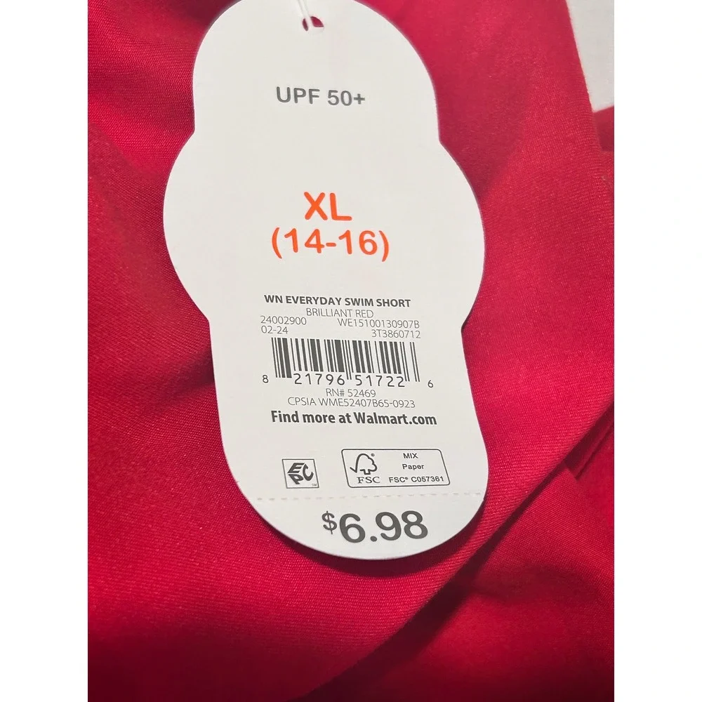 Wonder Nation Swim Shorts Boys XL 14-16 Red NEW UPF 50+ Everyday Trunks